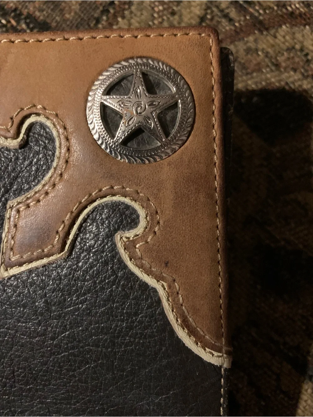 Western Leather Long Rodeo Wallet Lone Star Concho Black Brown